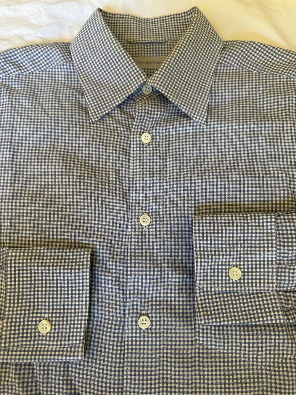 Ermenegildo Zegna Gingham Multicolor Blue White Check Men’s Dress Shirt Size M